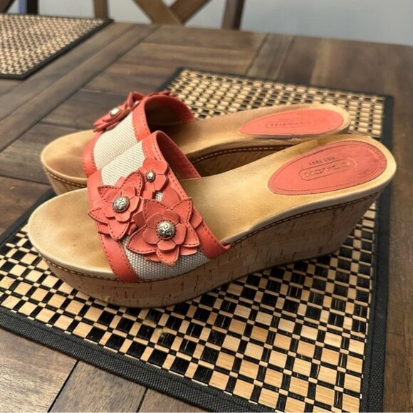 Coach Jesaca Coral Floral Leather Slip-On Open Toe Wedge Sandals Size 7.5 - Picture 2 of 13